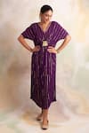 Buy_Palak & Mehak_Purple Rayon Crepe Emboridery Stripe V Neck Embroidered Kaftan _at_Aza_Fashions