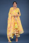 Buy_Pomcha Jaipur_Yellow Organza, Cotton Tassels Round Neck Flora Print Anarkali Pant Set _at_Aza_Fashions