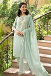 Buy_SUMMER BY PRIYANKA GUPTA_Green Georgette Embroidery Ribbon Keyhole Dutch Straight Kurta Set _at_Aza_Fashions