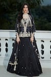 Buy_MATSYA_Grey Georgette Organza Royal Matsya Short Jacket And Lehenga Set  _at_Aza_Fashions