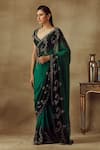 Buy_Shilpi Gupta_Blue Saree Flat Silk Chiffon Embroidery Thread And Pre-pleated With Blouse _at_Aza_Fashions