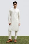 Buy_Kaka Calcutta_Ivory Bamboo, Cotton, Silk Embroidery Kurta And Pyjama Set _at_Aza_Fashions