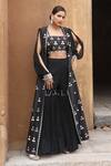 Buy_Nitisha Kashyap Official_Black Georgette, Silk Mirrors, Beads Square Floral Embroidered Cape Gharara Set _at_Aza_Fashions
