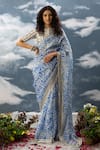 Buy_SAKSHAM & NEHARICKA_Blue Organza Printed And Hand Embroidered Floral Chaahat Saree  _at_Aza_Fashions