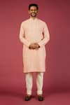Buy_Krishna Mehta_Peach Pst Embroidered Floral Garden Print Kurta Set _at_Aza_Fashions