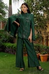 Buy_OMANA BY RANJANA BOTHRA_Emerald Green Linen Satin Hand Embroidered Cutdana And Anchor Cut Trouser Set _at_Aza_Fashions