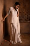 Buy_SONIA BADERIA_White Crepe Embroidered Semi-precious Stone Notched Sleeve Kurta Sharara Set _at_Aza_Fashions