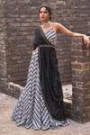 Buy_17:17 By Simmi Saboo_Black Muslin Silk Printed And Hand Embroidered Chevron V Lyra Lehenga Set _at_Aza_Fashions