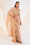 Buy_Divya Aggarwal_Beige Corset Satin And Tulle Hertha Pre-draped Saree With Blouse  _at_Aza_Fashions