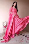 Buy_Shrutkirti_Pink Chanderi Printed Floral V Neck Wrap Anarkali Set _at_Aza_Fashions