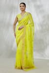 Mint N Oranges_Yellow Chanderi Zari Floral Motif Pattern Saree With Unstitched Blouse Fabric_Online_at_Aza_Fashions