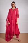 Buy_Label Mansi Nagdev_Red Chanderi Embroidery, Mirrors, Pearls Kashfiya Mukaish Flared Kurta Set _at_Aza_Fashions