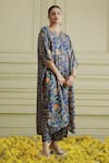 Buy_AFFROZ_Blue Russian Silk Printed Paisley Jaal Notched Kaftan And Pant Set _at_Aza_Fashions