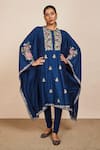 Buy_Sue Mue_Blue Tussar Georgette And Lycra Crepe Embroidery Aari Navya Floral Kaftan Set _at_Aza_Fashions