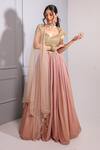 Buy_RIA SHAH LABEL_Multi Color Poly Georgette Printed Floral V Neck Lehenga Set _at_Aza_Fashions