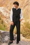 Buy_Dash and Dot_Black 63% Polyester Plain Sleeveless Tie-up Jacket  _at_Aza_Fashions