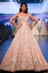 Buy_Anushree Reddy_Pink Organza Embroidery, Zari V-neck Khushrana Flower Vine Gown _at_Aza_Fashions