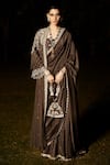 Buy_MATSYA_Grey Silk Embroidery Zardozi The Royal Parisian Saree With Jacket  _at_Aza_Fashions