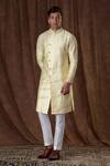 Buy_More Mischief_Yellow Silk, Cotton Embroidery Floral Sherwani Set_at_Aza_Fashions