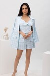 Buy_Dawn And Dusk_Blue Satin Printed Houndstooth Blazer Milky Gaze Shorts Set _at_Aza_Fashions