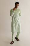 Buy_Kaha_Green Linen Triangle Pintuck Cutout Linneag Detail Kurta  _at_Aza_Fashions