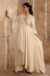 Buy_Omana By Ranjana Bothra_Ivory Silk, Chiffon, Organza Embroidery, Cut Asymmetric Anarkali Sharara Set _at_Aza_Fashions
