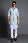 Buy_Raghavendra Rathore Jodhpur_Blue Silk Embroidered Geometric Patchwork Waistcoat For Men_at_Aza_Fashions