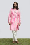 Buy_KAKA CALCUTTA_Pink Kurta- Bamberg Silk And Embroidery Tie & Mirror Work & Set _at_Aza_Fashions