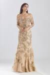 Buy_Megha Bansal_Beige Tulle Sequin, Thread, Cut Dana Zardozi Work One Amber Embroidered Gown_at_Aza_Fashions