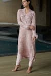 Buy_Nadine Dhody_Pink Artificial Georgette Embroidery Floral Sia Stripe Long Kurta Set  _at_Aza_Fashions