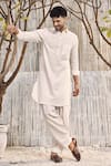 Buy_Charkhee_Off White Kurta  Dobby Cotton Solid Pathani And Salwar Set _at_Aza_Fashions