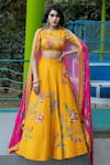 Buy_Irrau By Samir Mantri_Yellow Chiffon Embroidery Round Neck Floral Vine Lehenga Set _at_Aza_Fashions