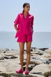 Buy_MATI_1_Pink Cotton Collared Ekin Solid Shirt And Shorts Set _at_Aza_Fashions