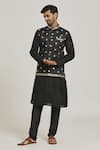 Buy_Samyukta Singhania_Black Jacquard Banarasi Silk Embroidered Star Bundi And Kurta Set _at_Aza_Fashions