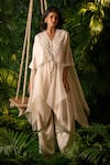 Buy_Pallavi Poddar_Ivory Dupion And Organza Embroidery Sequin & Thread V Bodice Tunic & Pant Set _at_Aza_Fashions