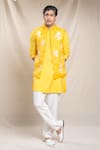 Buy_Sanjev Marwaaha_Yellow Organza Embroidered Floral Blooming Bundi Kurta Set _at_Aza_Fashions