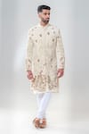 Buy_Amrit Dawani_Ivory Velvet Embroidered Cut Dana Zardozi Sherwani Set _at_Aza_Fashions