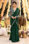 Buy_Chhavvi Aggarwal_Green Crepe Printed Floral V Neck Pre-draped Saree With Blouse _at_Aza_Fashions