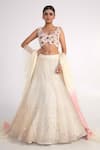 Buy_Merge Design_Ivory Net, Organza, Chiffon Sequins, Pearls, Embroidery Chevron Lehenga Set _at_Aza_Fashions
