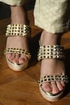 Buy_Miraki_Gold Embellished Stud Wedges _at_Aza_Fashions