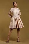 Buy_Ritu Kumar_Beige Cotton Flex Thread And Sequin Round Floral Embroidered Dress _at_Aza_Fashions