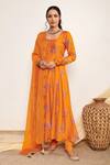 Buy_Itraake_Orange Anarkali Cotton Silk Printed Floral Set With Tasselled Dupatta _at_Aza_Fashions