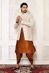 Buy_Arihant Rai Sinha_Brown Dupion Silk Plain Cowl Draped Patiala _at_Aza_Fashions