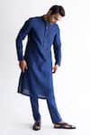 Buy_Kaha_Blue Linen Solid Front-open Kurta  _at_Aza_Fashions