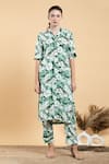 Buy_Divi by sonal khandelwal_Green Muslin(viscose) Printed Wild Floral V Neck Apple Tunic And Pant Set _at_Aza_Fashions