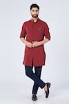 Buy_S&N by Shantnu Nikhil_Red Poly Blend Embroidered Crest Button Down Shirt Kurta_at_Aza_Fashions