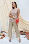 Buy_Couche_Beige Tweed Embroidery Sequin And Beads Sleeveless Top & Trouser Set  _at_Aza_Fashions