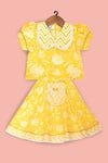 Buy_Pankhuri By Priyanka_Yellow Cotton Floral Print Lehenga And Blouse Set _at_Aza_Fashions