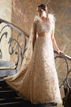 Buy_Nadine Dhody_Beige Tulle Embroidery Sequin Boat Dana Pearl Lehenga And Blouse Set  _at_Aza_Fashions