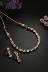 Buy_Minaki_Gold Plated Zari, Gota Patti, Diamonds Zircon Embellished Necklace Set _at_Aza_Fashions